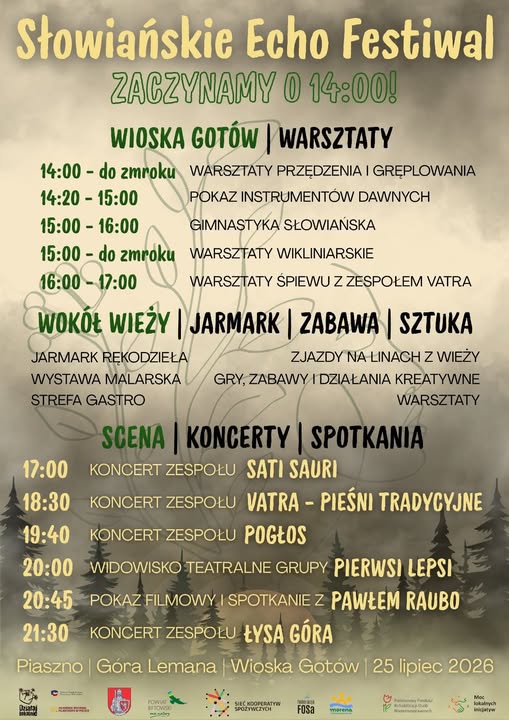 Plakat Słowiańskie Echo Festiwal w Piasznie na Górze Lemana